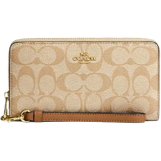 Coach Long Zip Around Wallet In Signature Canvas - Im/Light Khaki/Light Saddle