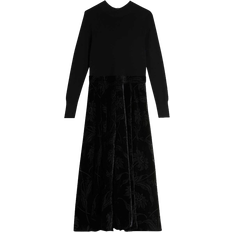 Midikleider - Samt Ted Baker Julyiet Knit Bodice Velvet Midi Dress - Black