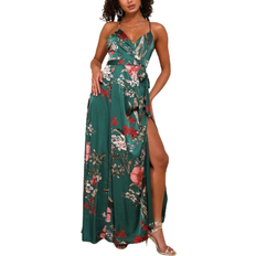 Lulus Still the One Satin Maxi Dress - Emerald Green Floral Print