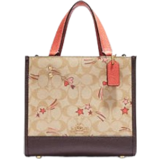 Coach Dempsey Tote Bag 22 In Signature Canvas With Heart And Star Print - Gold/Light Khaki Multi