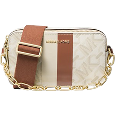 Michael Kors Jet Set Small Empire Signature Logo Stripe Double Zip Camera Bag - Vanilla/Luggage