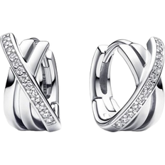 Pandora Crossover Pavé Hoop Earrings - Silver/Transparent