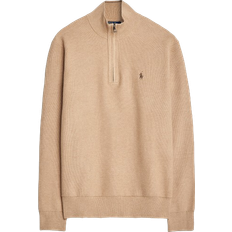 Polo Ralph Lauren Mesh Knit Cotton Quarter Zip Jumper - Camel Melange