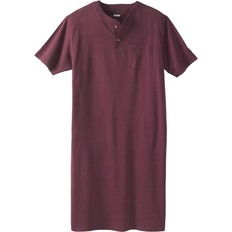 Men - Solid Colors Pajamas KingSize Short Sleeve Henley Nightshirt - Deep Burgundy