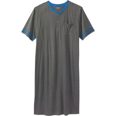 KingSize Short Sleeve Henley Nightshirt - Heather Slate Grey