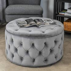 House of Hampton Amram Gray Pouffe 17.1"