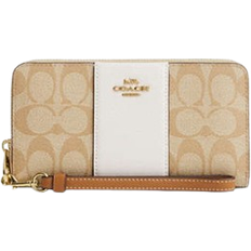 Coach Long Zip Around Wallet In Signature Canvas With Stripe - Im/Light Khaki/Chalk Lt Saddle