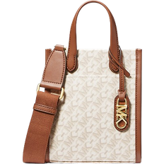 Hvite Skuldervesker Michael Kors Gigi Extra Small Shoulder Bag with Empire Signature Logo Pattern - Vanilla/Luggage