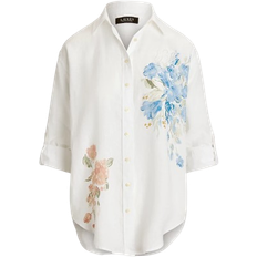 Polo Ralph Lauren Oversize Floral Eyelet Logo Linen Shirt - White