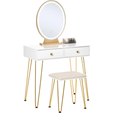 Metal Dressing Tables Homcom Round Mirror White Dressing Table 40x80cm