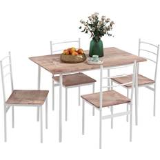 White Dining Sets Homcom 5 Piece Brown/White Dining Set 70x110cm 5pcs