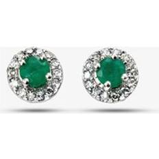 Green Earrings T.H.Baker 9ct White Gold Diamond Emerald Earrings GE888G Green