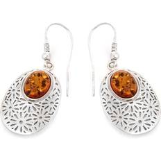 Brown Earrings Les Trésors de Lily [R3700] Cognac Amber 'Inspiration' Silver Earrings rhodium 23x18mm