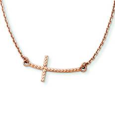 Rose Gold - Women Necklaces Finest Gold Primal Karat Rose Sideways Curved Textured Cross Necklace