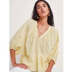 Clothing Monsoon Avery Puff Sleeve Stripe Cotton Shirt, Yellow