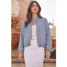 Sosandar Womens Mid Blue Denim Bomber Jacket