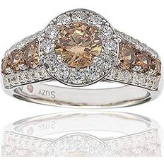 Jewelry Suzy Levian Bridal Sterling Silver Brown and White Cubic Zirconia Engagement Ring