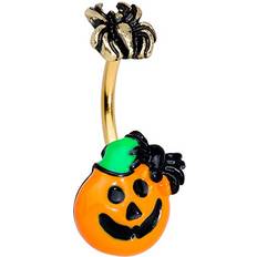 Piercings Body Candy Womens Plated Steel Navel Ring Piercing Spider Orange Pumpkin Double Mount Belly Button Ring