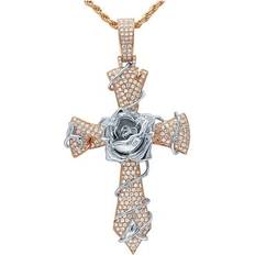 Unisex - White Gold Charms & Pendants Rose-White Gold 10K Diamond Rose Cross Pendant 3.7CT