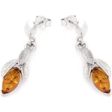 Brown Earrings Les Trésors de Lily [R3697] Cognac Amber 'Inspiration' Silver Earrings rhodium 30x8mm