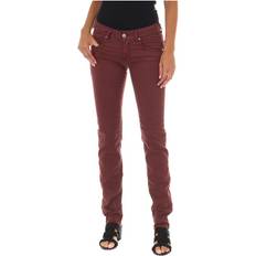 Red - Women Jeans Met Womens Long jean pants with narrow cut hems 10DBF0475-B088 woman Burgundy Cotton Waist