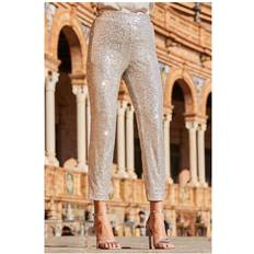 Gold Trousers Sosandar Womens Champagne Gold Sequin Tapered Trousers Regular