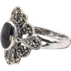 Noir Bagues Etnox Bague Gothic de Black Marcasite pour Femme noir/argent