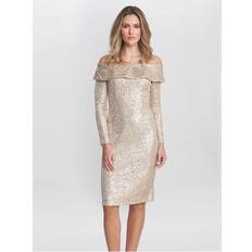 Balloon Sleeves - Long Dresses Gina Bacconi Anthea Off The Shoulder Sequin Dress Colour: Cream