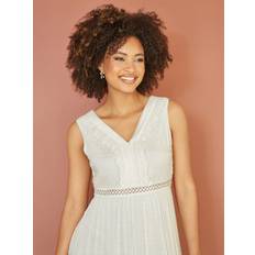 White Dresses Yumi Lace Cotton Midi Dress, White