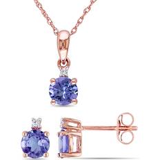 Rose Gold Jewelry Sets Gem & Harmony Pendant and Earrings Set - Rose Gold/Tanzanite /Diamonds