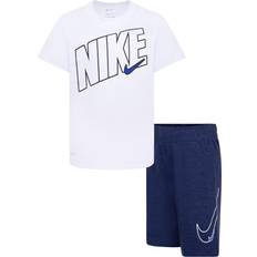 Nike Little Kid's Dry-Fit Comfort T-shirt & Shorts Set 2-piece - Blue Void Heather/White