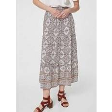Multi Beige Printed Drawstring Waist Maxi Skirt Beige Multi