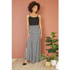 Yumi Mela London Daisy Ruched Split Hem Maxi Skirt, Black/Multi