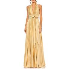 Mac Duggal Gold Dresses Mac Duggal Pleated Halter Neck Satin Gown