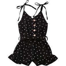 Black - Girls Playsuits Iddolaka Toddler Baby Girl Heart Print Suspender Romper - Black