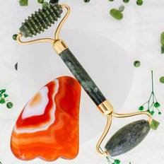 Mykgjørende Gua Sha & Jade Rollers Jade Serrated Roller and Red Agate Crow's Foot Gua Sha Set