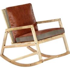 Madera Sillones Homie Silla Mecedora De Cuero Mango Maciza Marrón Sillón