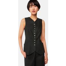 Solid Colour - Woman Vests Whistles Lindsey Linen Blend Waistcoat, Black