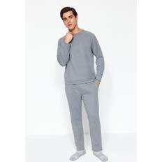 Gråa Pyjamasar Trendyol Collection Dunkelgraues Strickpyjama-set Mit Regulärer Passform für Herren Grau