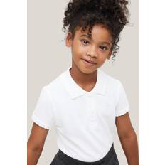 Pure Cotton Easy Care Scallop Collar School Polo Shirt, Pack of 2, White