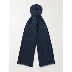 Linen Scarfs Loro Piana Mitoku Logo-Embroidered Slub Silk and Linen-Blend Scarf Men Blue