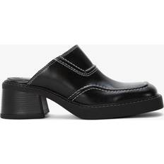 Rubi Black Leather Heeled Mules Colour: Black Leather