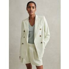 Green - Women Suits Reiss Womens Mint Dianna Peak-lapel Double-breasted Linen-blend Blazer