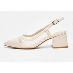 Quiz Nude Faux Leather Mesh Low Block Heels, Nude, 5, Women