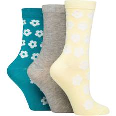 Femme - Turquoise Chaussettes SockShop Ladies Pair Wildfeet Patterned Bamboo Flowers Yellow Grey Teal 4-8 Assorted