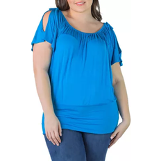 Turquoise - Women Clothing 24seven Comfort Apparel 24seven Comfort Apparel Plus Short Sleeve Split Shoulder Top Turquoise 1X