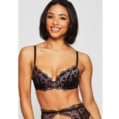 Sexy Lace Planet Animal Print Padded Plunge Bra, 38DD, Black