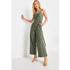 Cut-Out Jumpsuits & Overalls PixieGirl Khaki Green Utility Wide Leg Jumpsuit Petite Women's Jumpsuits