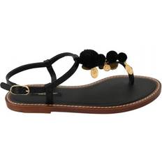 Dolce & Gabbana Flip-Flops Dolce & Gabbana WoMens Black Leather Coins Flip Flops Sandals Shoes