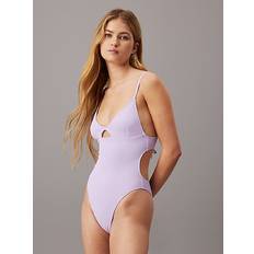 Calvin Klein Purple Swimwear Calvin Klein Badeanzug mit Cut Outs CK Monogram Texture